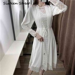 White Solid Chiffon Dress Woman Thailand Fashion Runway Long Sleeve Maxi Female Party Holiday Patchwork Bodycon 210603