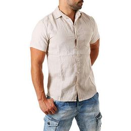 Men's Summer Fashion Linen Shirt 2021 Short-Sleeve Solid Colour Slim Fit Light Weight Breathable Casual Shirts