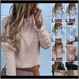 Womens Shirts Work Wear Women Blouses Long Sleeve Back Metal Buttons Shirt Casual O Neck Printed Plus Size Tops Fall Blouse Drop 1 Joa Jroim