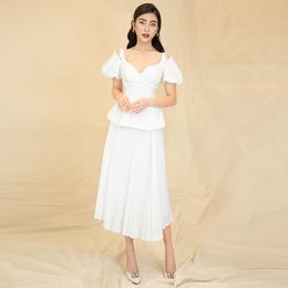 Summer Women White 2 Two Pieces Sets Sexy Short Sleeve V Neck Tops& Skirt Evening Club Party Casual Lady 210423