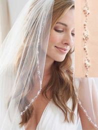 White/ lvory 1 Tier Fingertip Wedding Veils Crystal & Pearl Bridal Veil With Comb bridal accessories X0726