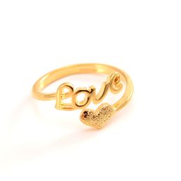 Fashion 24 k Fine Solid Gold GF Heart Shaped Cute Love Word Art Ring For Woman Female Statement Engagement Party Jewellery