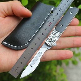 1Pcs Top Quality Multifunctional Flipper Carving Folder knife 440C Satin Blade Ebony Handle Ball Bearing Folding Knives Inlcuding 2 Blades