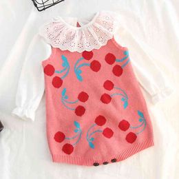 Spring Autumn born Boys Girls Cherry Sleeveless Jumpsuits Clothes Baby Rompers Knitted Children 210429