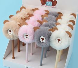 Lytwtw's Girl Plush Ball Bear Gel Pen School Officel Supplies Stationery Cute Kawaii Creative Lovely Sweet Pens GC762