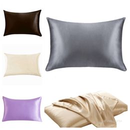 20*26inch Silk Satin Pillowcase Home Multicolor Ice Silk Pillow Case Zipper Pillow Cover Double Face Envelope Bedding T2I52097