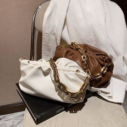 Gold Chain PU Leather Soft Bag For Women 2021 Armpit Purses Lady Shoulder Handbags Female Solid Color