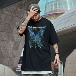 Harajuku Butterfly Graphic T Shirt Men Hip Hop Streetwear 100% Cotton 2022 Spring Oversized T-shirt for Men Casual Male T Shirts G1217
