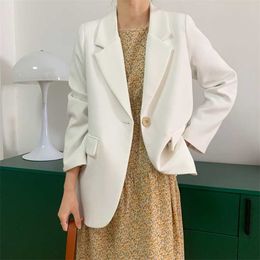 Women Spring Coat Turn Down Collar White Blazer Feminino Vintage Ladies Casaco Tops For Clothes 211006