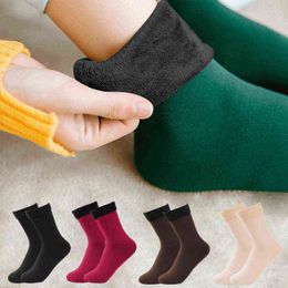 Winter Warmer Women Thicken Thermal Wool Cashmere Snow Socks Seamless Soft Solid Velvet Boots Floor Sleeping Sock for Men Unisex Y1119