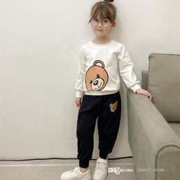 Children designer Sports clothing sets 2021 baby girls letter cartoon printed long sleeve sweatshirts Tops +printed Trousers 2pcs suits kids Casual outfits S1688