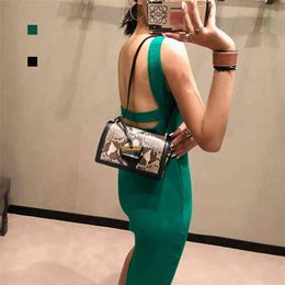 Summer Ribbed Camisole Dress Sexy Back Bandage Midi Slim Bodycon Woman Party Clothes 210421