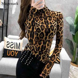 Spring Autumn Turtleneck Women Blouses Leopard Print Long Sleeve Shirt Blouse Top Slim Casual Female Shirts Tops Blusas 7704 210512