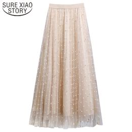 High Waist Women skirt Long Female Spring Fashion Spot pattern elegant Lady Mesh Half-length top 3071 50 210417