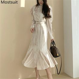 Vintage Elegant O-neck Women Velvet Dress Full Sleeve Belted Slim Waist Female Meimaid Spring Fashion Vestidos 210513