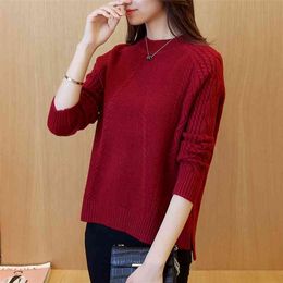 Autumn Winter Women's Sweaters Korean Pure Color Loose Long-sleeved Pullover Sweater Casual Bottom Knitted Cropped Top GX611 210507