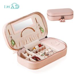 travel jewelry case organizer UK - Storage Boxes & Bins Portable Jewelry Box Travel Large Earrings Ring Necklace Organizer Simple Dust-proof Makeup Finishing Cases With Mirror
