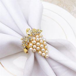 Napkin Rings 6pcs Grapes Gold With Glittering Imitation Diamond And Pearls Inlay Alloy Holders Dining Table Decor