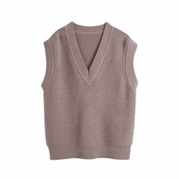Vintage Woman Loose V Neck Knitted Vest Spring Autumn Fashion Ladies Soft Sleeveless Sweater Female Casual Oversized Tank 210515