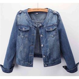 Women Denim Jacket Vintage Chic 6XL Plus Size Outerwear Jean Boyfriend Style Streetwear Basic O Neck Female Coat 210922