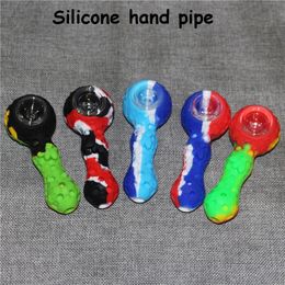 Colourful Silicone Hand Tobacco spoon Pipe With Glass Bowl dabber tool Silicon Bong Pipes For Smoking