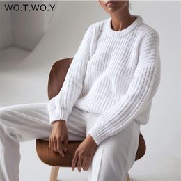 WOTWOY Autumn Winter Oversized Knitted Sweater Women Thick Casual Loose-fitting Pullovers Female Solid Cashmere Jumpers 210914