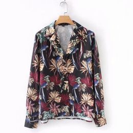 casual lady retro printing tailored collar blouse fashion women long sleeve shirt autumn loose tops chemise blusas S3539 210430