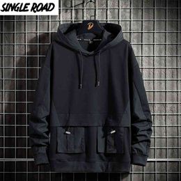 Single Road Herren Hoodies Frühling Techwear Hip Hop Sweatshirt Japanische Streetwear Übergroßer schwarzer Hoodie Plus Größe 210827