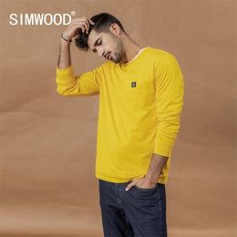 SIMWOOD spring new long sleeve t-shirt men casual basic 100% cotton tshirt casual top plus size t shirts SI980594 210409