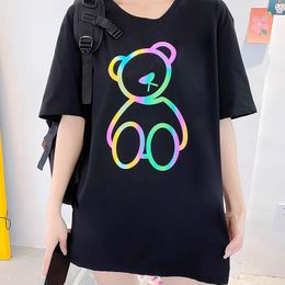 Oversize reflective bear sport brand t shirt for men fashion short sleeve women t shits hip hip couple t shirts