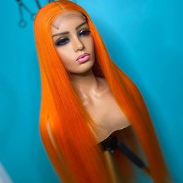 Straight Wigs 26Inch Ginger Orange Colored Long Lace Front Wigs Synthetic For Women With Natural Hairline Daily WIg 180%Densityfactory direc