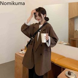 Nomikuma Korean Style Blazer Women Notched Collar Long Sleeve Loose Suit Jackets Solid Color Double Breasted Tops Ropa 210514