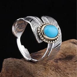 BOCAI feather for men and women open personalized bird turquoise real s925 pure silver vintage men's tail ring