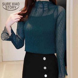 mujer de moda Sleeve blue black womens tops lace blouses blusas femininas elegante harajuku chiffon 1187 40 210417