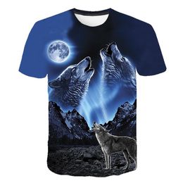 Summer T shirt Men Streetwear Round Neck Short Sleeve Tees Tops Funny Animal Male Clothes Casual Wolf 3D Print Tshirt