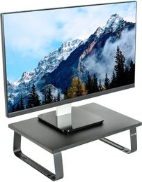 Black Wood 15 Inch Wide Desktop Stand, Ergonomic Monitor Riser and Desk Tabletop Organiser (Stand-V000Ds)