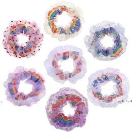 newHair Ring Rainbow net yarn Hairbands Home Textile Girls Colourful Scrunchies Headband Elastic Headwear Scrunchy EWE5338