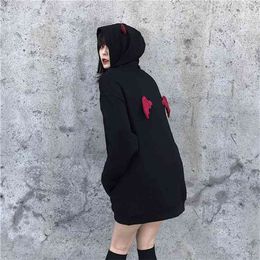 QWEEK Emo Hoodies Women Gothic Sweatshirt Kawaii Long Sleeve Mall Goth Top Korean Oversized Streetwear Kpop Black Alt Clothes 210805