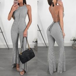 Bandage Womens Print Jumpsuit Romper Backless Playsuit Women O Neck Oversized Clothing Women's Jumpsuits & Rompers