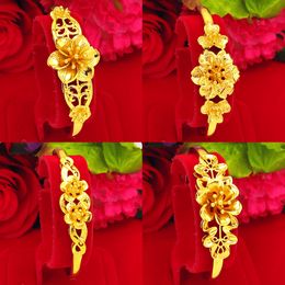 Flower Shaped Wedding Dubai Bangle Bracelet 18k Yellow Gold Filled Classic Women Jewelry Gift