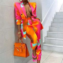 Women Blazer + Pants Sets Two Piece Spring Autumn Fashion Work Pant Suits OL Single Breasted Jacket Formal Suit 211101