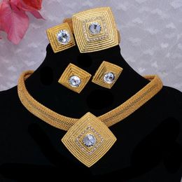 Earrings & Necklace Nigeria Dubai Gold Colour Zircon Jewellery Sets For African Bridal Wedding Women Gifts Bracelet Ring Set Collares