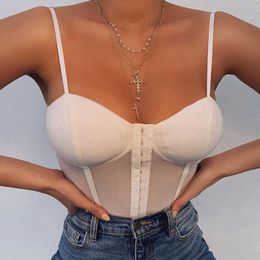Sexy Bodysuit for Women Mesh Patchwork Sling V-Neck Sleeveless Backless Solid Slim Party Club Bodysuits Tops Streetwear Y0927