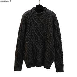 Winter Grobe Wolle Warmer Pullover Pullover Handgewebt Retro Cool Herren Hellrot Twisted Pattern Herren 210909