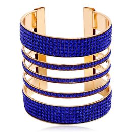 Lzhlq Fashion Colorful Rhinestone Bangles for Women 2020 Brand Jewelry Geometric Hollow Wide Metal Plating Cuff Bangle Q0719