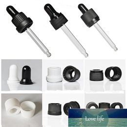 50pcs Plastic Black/White Screw Press Dropper Cover Cap With Glass Pipette For 5/10/15/20/30/50/100ml Essential Oil Bottles