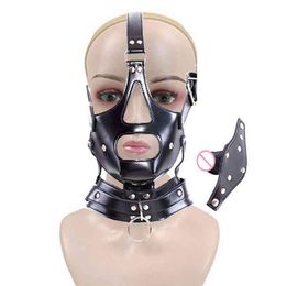 NXY SM Bondage Pvc Leather Fetish Headgear with Detachable Dildo Mouth Gag Bdsm Head Hood Harness Restraint Adult Roleplay Sex Toys0107