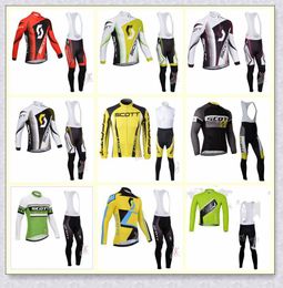 men SCOTT team Cycling long Sleeves jersey bib pants sets Autumn Quick Dry Bicycle Clothing Bike uniform Outdoor Sportswear Y21032513