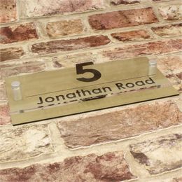 Brushed Gold Effect House Number Personalised Modern Sign Name-Rectangle Other Door Hardware