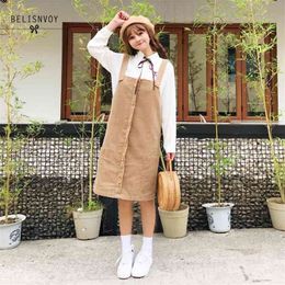 Japanese Preppy Style Cute Dresses Women Strap Sleeveless Corduroy Tank Kawaii Girl's Collage Elegant Korean 210520